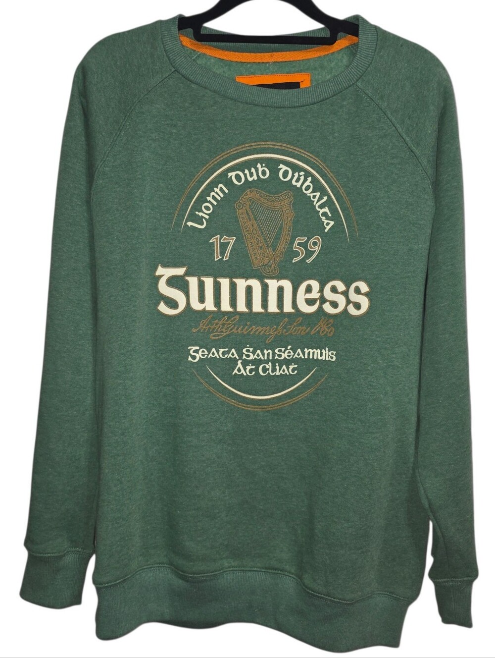 Vtg Style Guinness St. James's Gate Harp Logo Green Crewneck Sweatshirt Mens Lg